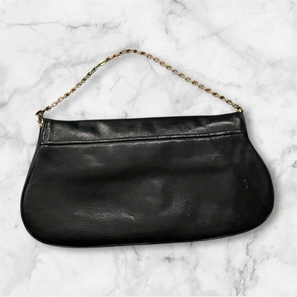 Tory Burch Black and Gold Clutch with Chain Strap
